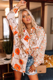 Orange Floral Patchwork Buttoned Shirt with Pocket