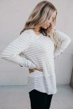 Striped Lace Buttons Splicing Long Sleeve Top