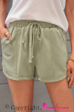 Army Green Drawstring Elastic Waist Casual Shorts with Pockets