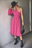 One Shoulder Elastic High Waist Midi Dress