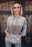 Leopard Patchwork Hooded Sweatshirt with Kangaroo Pocket