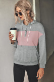 Button Down Color Block Kangaroo Pocketed Hoodies