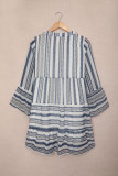 Sky Blue Geometric Print V neck Ruffle Swing Mini Dress