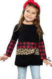Little Girls Plaid and Leopard Colorblock Long Sleeve Top