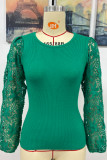 Hollow Out Lace Sleeves Knit Sweaters