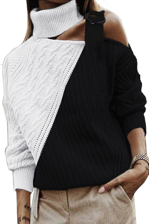 Black/Pink/Brown/Apricot Turtleneck Cold Shoulder