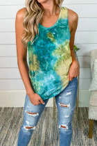 Green Tie-dye Round Collar Knot Tank Top