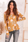Yellow Cold Shoulder Long Sleeve Floral Top