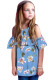 Sky Blue Ruffled Cold Shoulder Floral Girls' Top