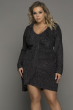 Asymmetric Hemline V Neck Metallic Plus Size Dress