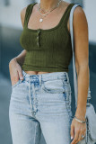 Green Ribbed Knit Henley Crop Tank