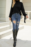 Plain Turtle Neck Tie Sleeves Knit Sweaters