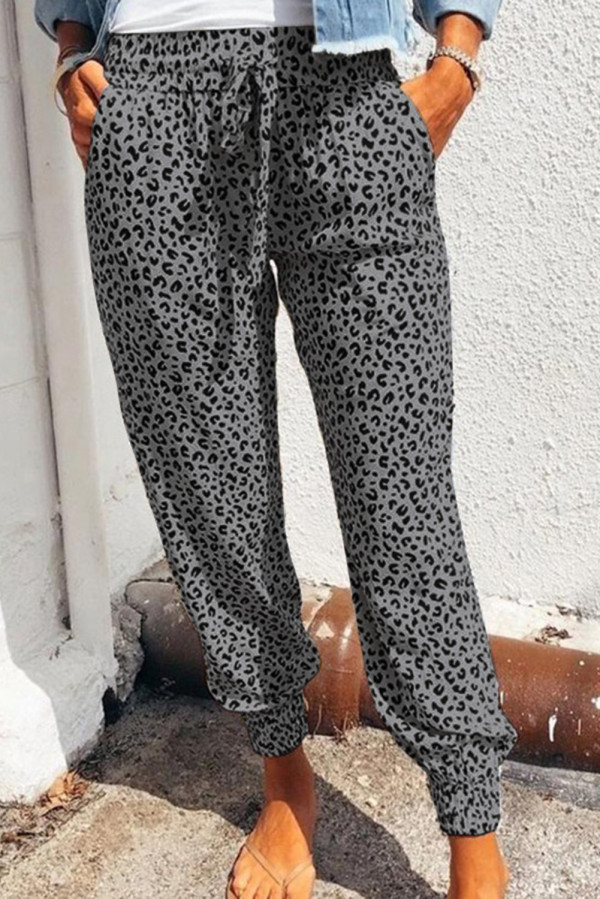 Gray Breezy Leopard Joggers