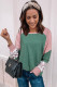 Green Round Neck Leopard Color Block Long Sleeve Top