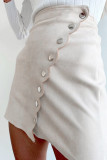 Scallop Edge Buttons Suede Skirt
