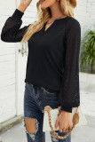 Lace Crochet Sleeves V Neck Waffle Knit Top