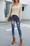 Crochet Lace Long Sleeves V Neck Knit Sweaters