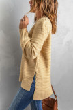 Khaki Solid Color Stand Collar Textured Sweater