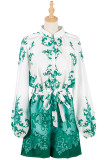 Green Puffy Sleeves Printed Rompers