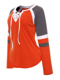 Orange Sexy Cross Ribbon Color Block Long Sleeves Shirt