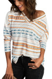 Geometric Print V Neck Long Sleeve Top