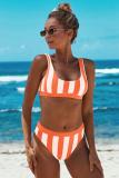 Orange Athletic Striped Tank High Waist Bikini