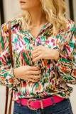 Green Abstract Print Button Up Long Sleeve Shirt