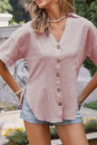 Button Down V Neck Cotton Blend Tops Unishe Wholesale