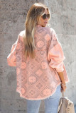 Pink Geometric Print Ripped Shirt Jacket with Pockets