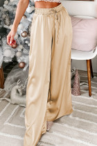 Apricot Pockets Drawstring High Waist Wide Leg Pants