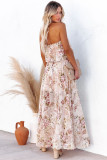Beige Strapless Floral Print Maxi Dress