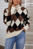 Turtle Neck Diamond Plaid Knit Sweaters