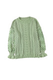 Green Crochet Lace Pointelle Knit Sweater