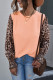 Coral Leopard Splicing Smocked Cuff Puff Long Sleeve Top