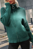 Plain Stand Collar Open Zipper Knit Cardigans