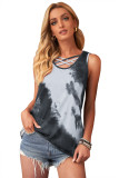 Gray Tie-Dye Cross Front Tank Top