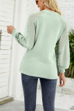 Lace Crochet Sleeves V Neck Waffle Knit Top