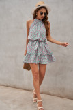 Green Halter Sleeveless Floral Mini Dress