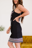Black Bohemian Print Keyhole Front Dress