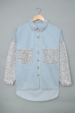 Sky Blue Contrast Leopard Denim Jacket