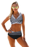 White Dot Print Wrap V Neck Lace-up Back Bikini