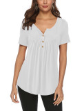 White V Neck Top with Button