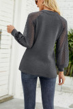 Lace Crochet Sleeves V Neck Waffle Knit Top