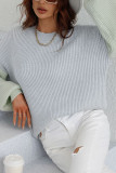 Color Block Plain Loose Pullover Sweaters