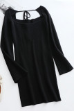 Square Neck Ribbed Knitting Mini Dress