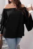 Black Off Shoulder Tiered Sleeves Plus Size Top