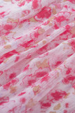 Floral Print V Neck Long Puff Sleeve Top