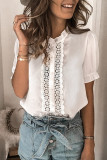 White Lace Crochet Frilled Short Sleeve Top