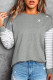 Gray Striped Star Print Patchwork Long Sleeve Top