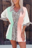 V Neck Ruffle Leopard Color Block Romper